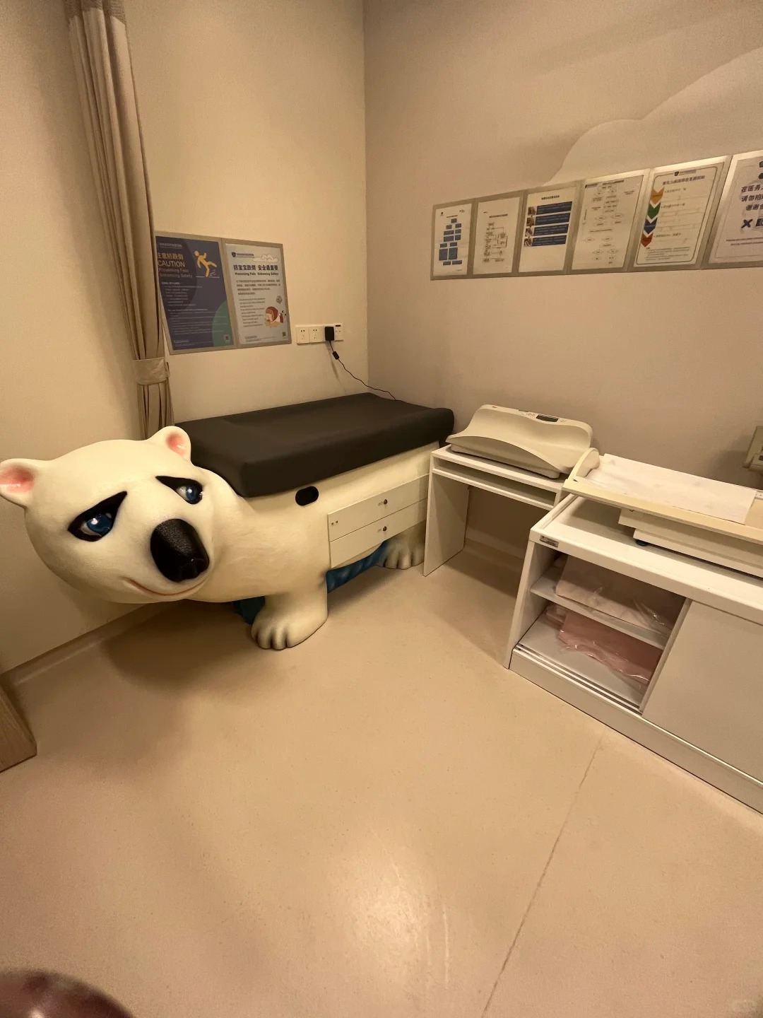 Pediatric exam room with a husky-shaped child chair